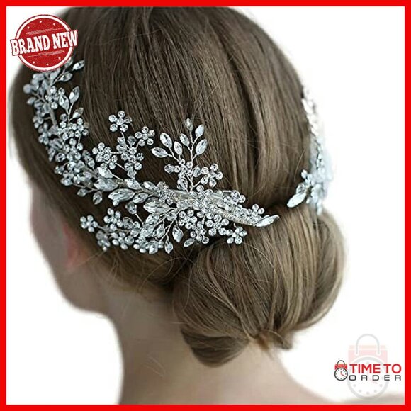 2 Pack Rhinestone Bridal Hair Clips Headband Wedding Party Accessories main image 7